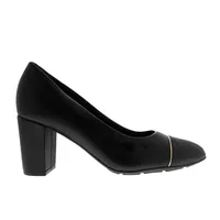 Zapatillas Ángela color negro tacón cuadrado y detalle dorado
