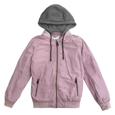 Chamarra bomber con capucha color rosa para mujer