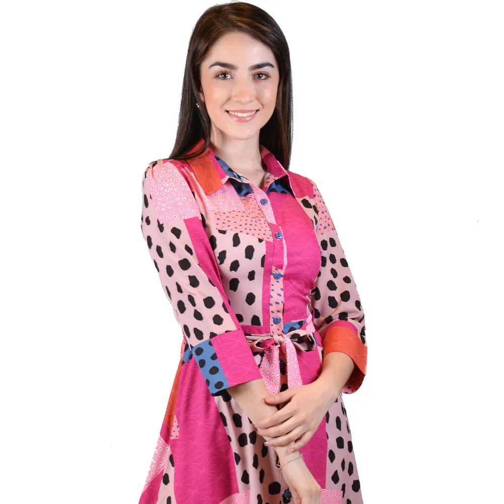Vestido largo rosa con texturas gruesas para mujer