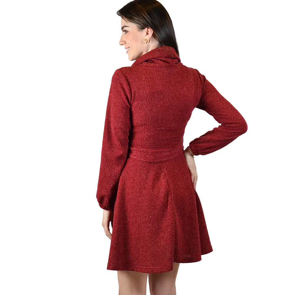 Vestido corto cuello alto rojo para mujer