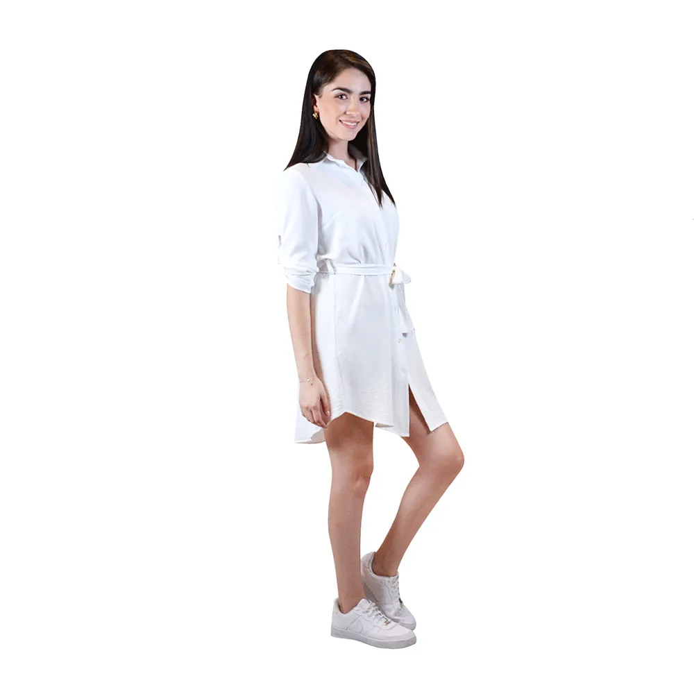 Vestido corto camisero blanco para mujer