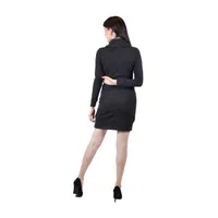 Vestido corto cuello alto y gris oscuro cinturón para ajuste mujer