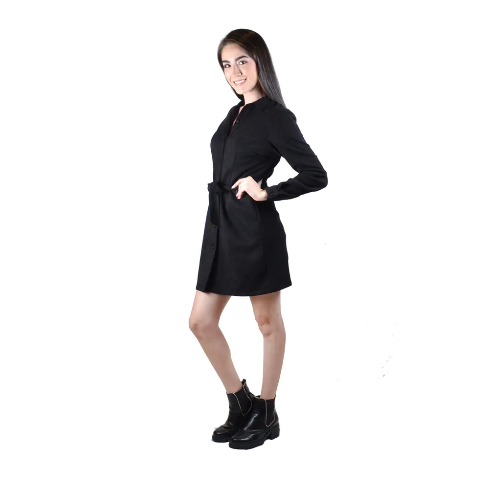 Vestido corto negro manga larga para mujer