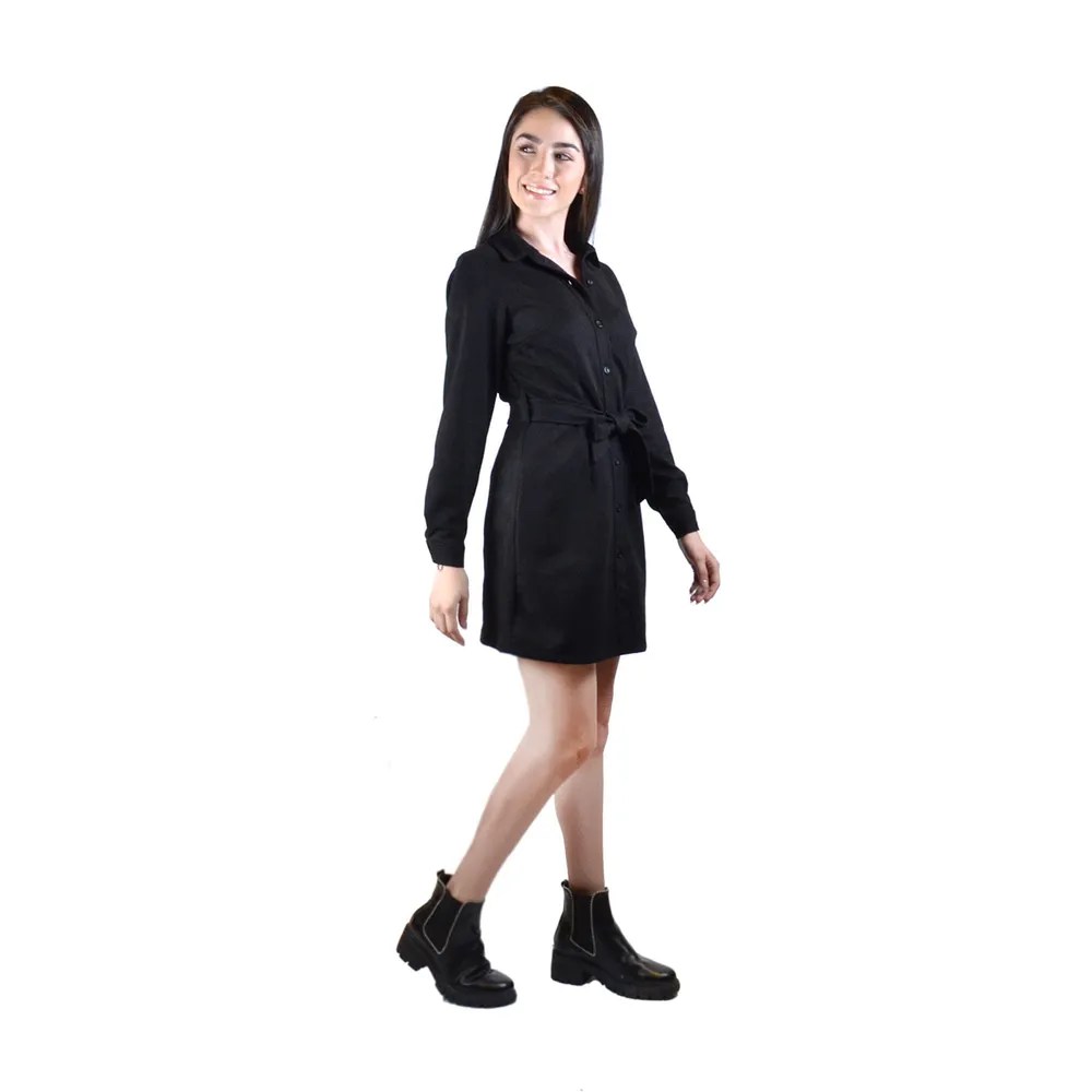 Vestido corto negro manga larga para mujer