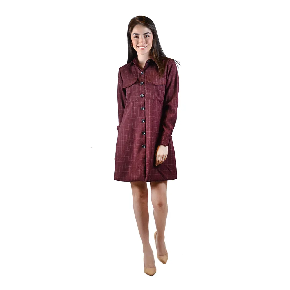 Vestido color vino camisero para mujer