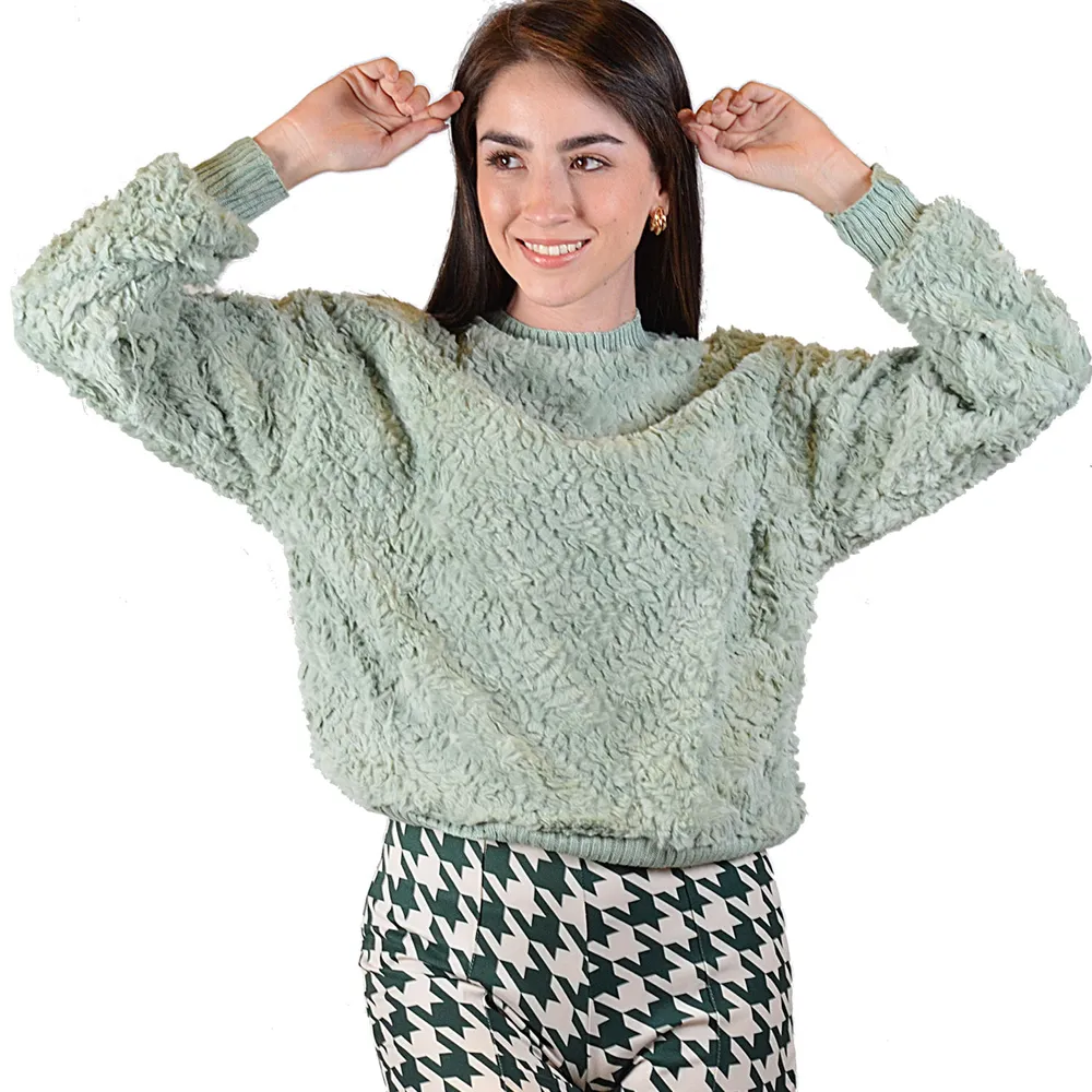 Suéter menta cerrado textura flores para mujer