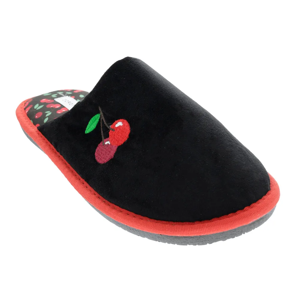 Pantufla Loly color negro cerezas