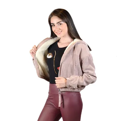 Bomber ligera color rosa de pana para mujer