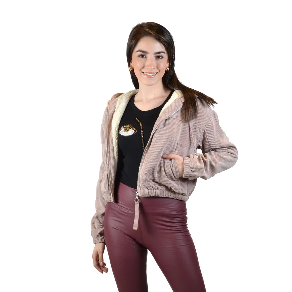 Bomber ligera color rosa de pana para mujer