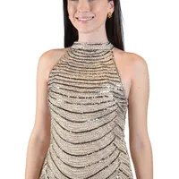 Vestido de fiesta brillante color hueso en transparencia para mujer