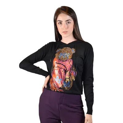 Suéter ligero color negro con aplicaciones para mujer