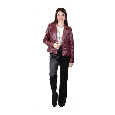 Chamarra biker color vino para mujer