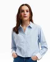 Long Sleeve Cropped Button Down Oxford Shirting