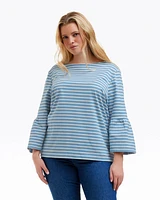 Corey Bell Sleeve Top Blue Mariner Stripe