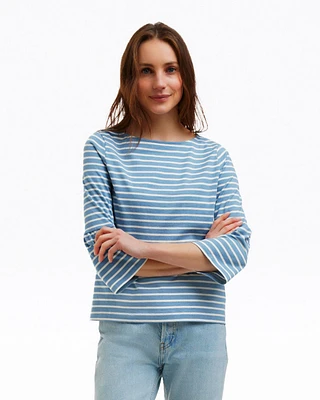Corey Bell Sleeve Top Blue Mariner Stripe