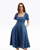 Caitlyn Square Neck Midi Dress Ribbon Floral