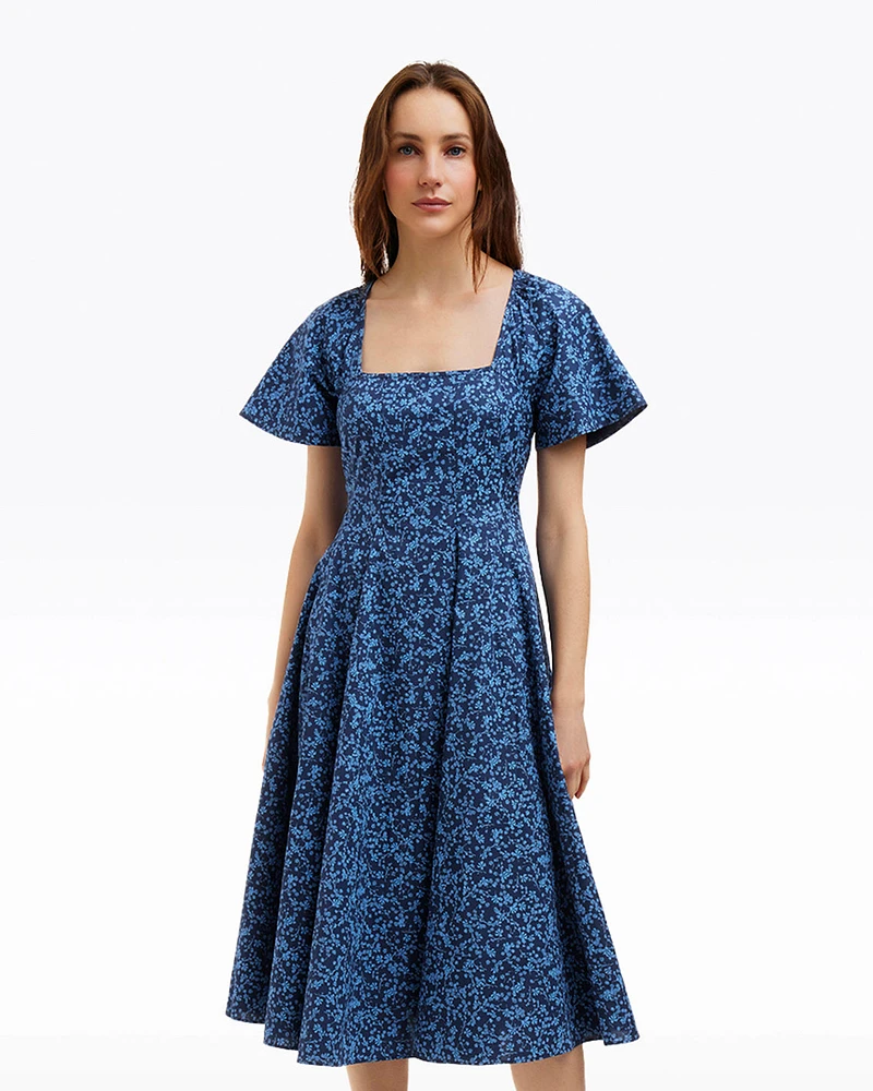 Caitlyn Square Neck Midi Dress Ribbon Floral
