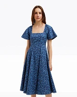Caitlyn Square Neck Midi Dress Ribbon Floral