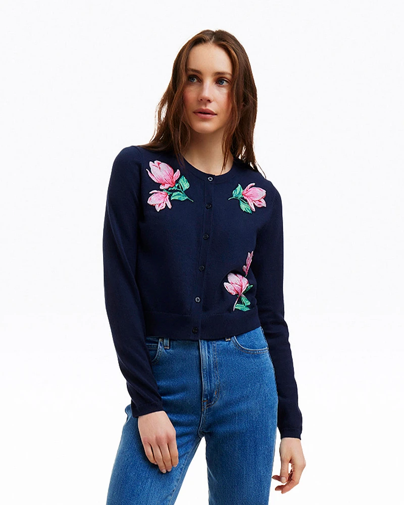 Embroidered Crewneck Cardigan