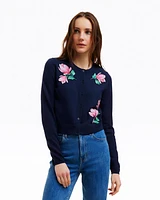 Embroidered Crewneck Cardigan