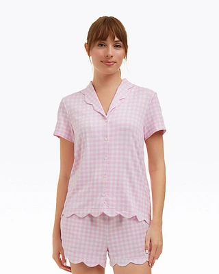 Scallop Sara Pajama Set Pink Gingham