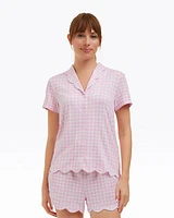 Scallop Sara Pajama Set Pink Gingham