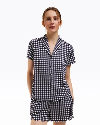 Scallop Sara Pajama Set Navy Gingham