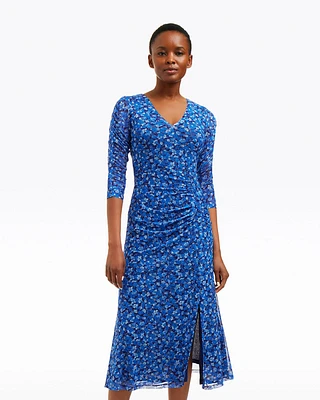 Selena V-Neck Midi Dress Blue Scattered Ditsy