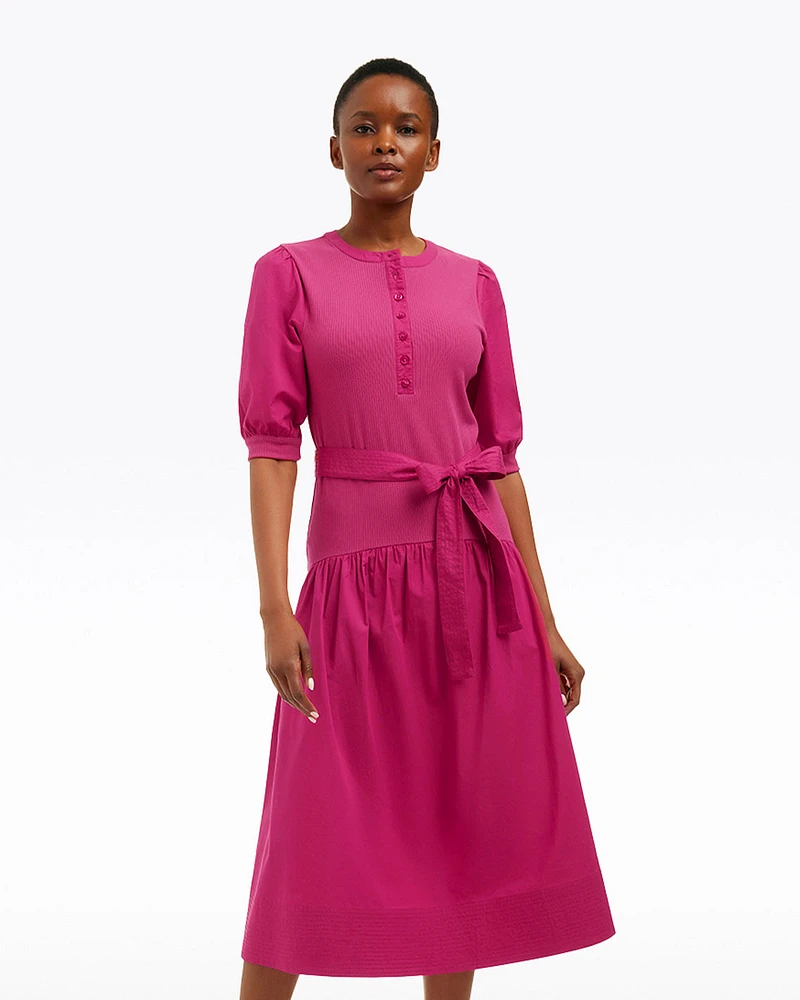 Celeste Mixed Media Dress Raspberry Pink