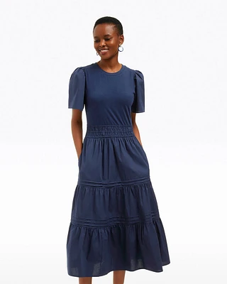 Cleo Mixed Media Midi Dress Navy