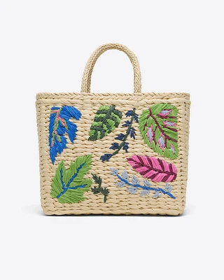 Embroidered Straw Tote