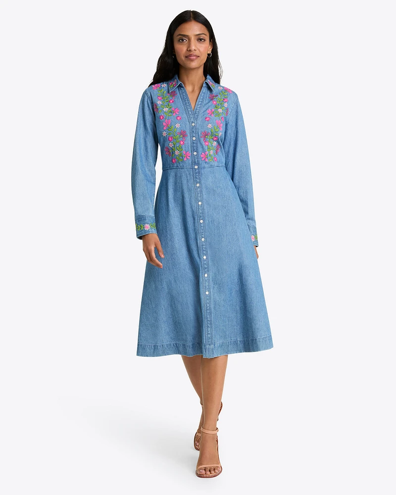 Cecilia Embroidered Shirtdress Denim