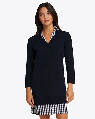 Wool and Cotton Combo Sweaterdress Navy