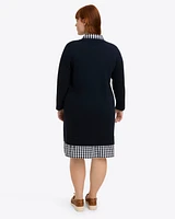 Wool and Cotton Combo Sweaterdress Navy