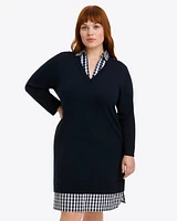 Wool and Cotton Combo Sweaterdress Navy
