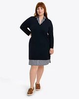 Wool and Cotton Combo Sweaterdress Navy