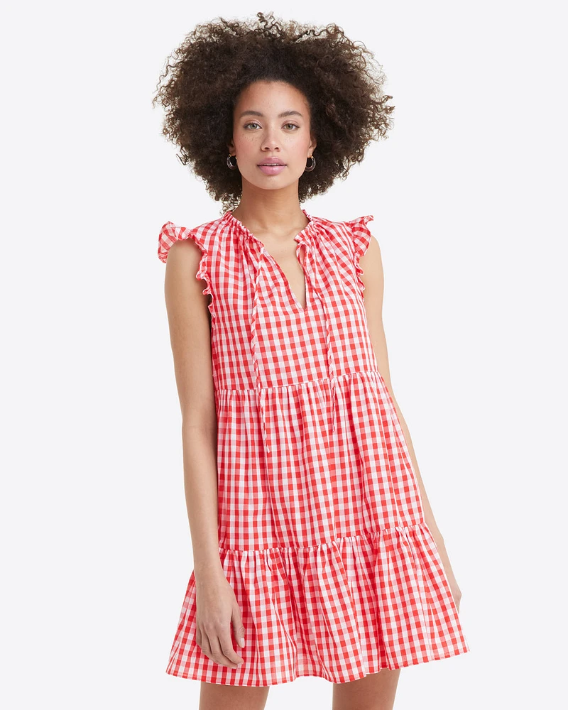 Connie Flutter Sleeve Dress Poppy Red Gingham