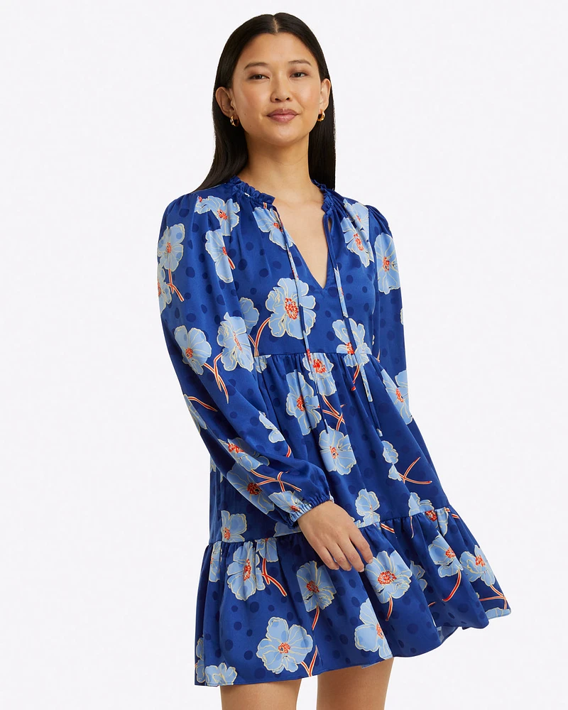 Connie Long Sleeve Mini Dress Printed Dot Jacquard