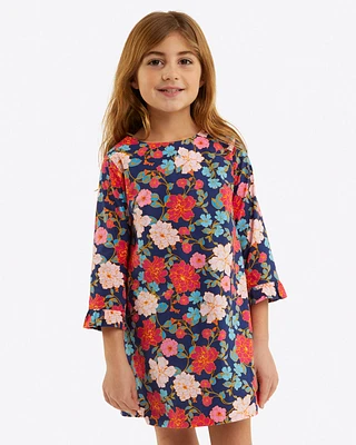 Girls Ruffle Shift Dress Stretch Poplin