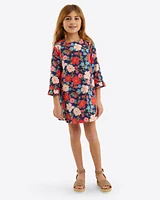 Girls Ruffle Shift Dress Stretch Poplin