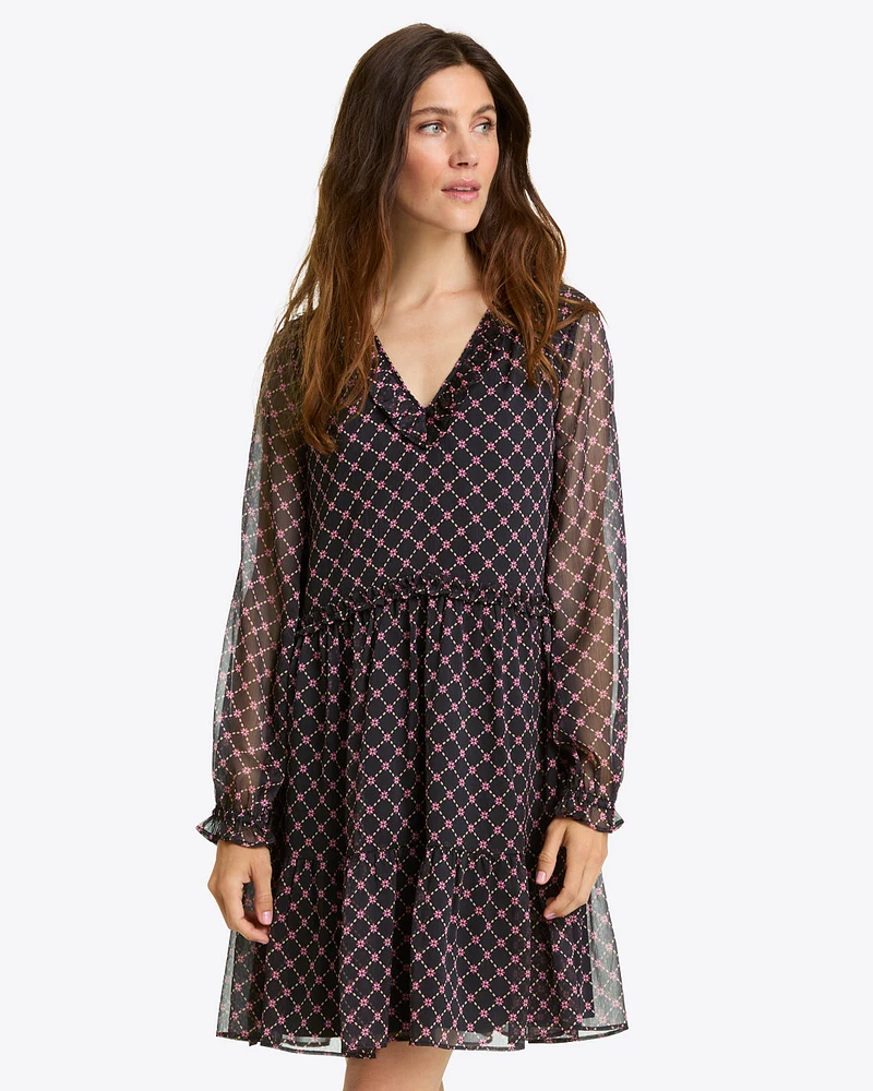 Connie Long-Sleeve Dress Crinkle Chiffon