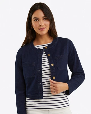 Collarless Jacket Stretch Denim