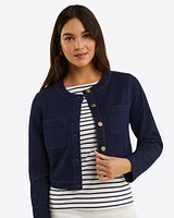 Collarless Jacket Stretch Denim