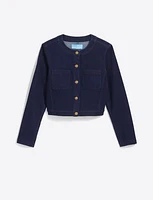 Collarless Jacket Stretch Denim