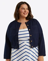 Collarless Jacket Stretch Denim