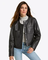 Leather Collarless Jacket