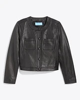 Leather Collarless Jacket