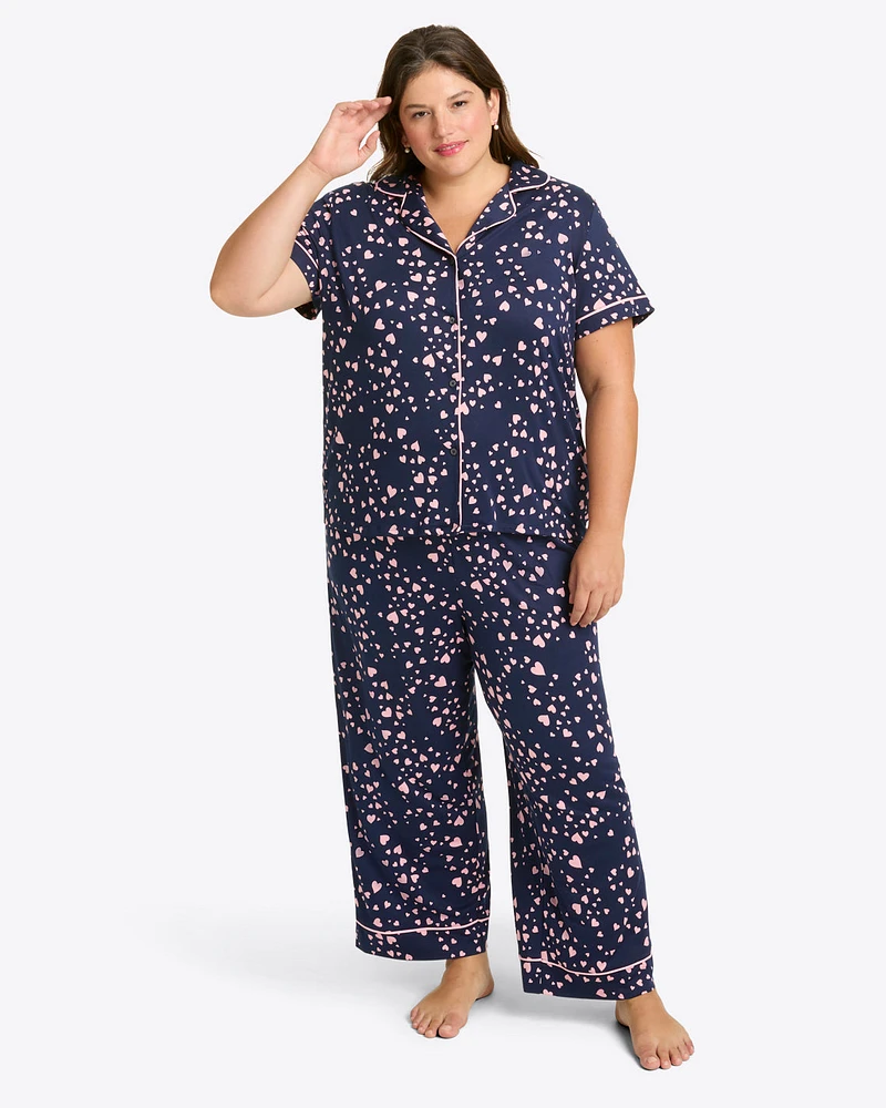 Linda Short Sleeve Pajama Set Navy Hearts