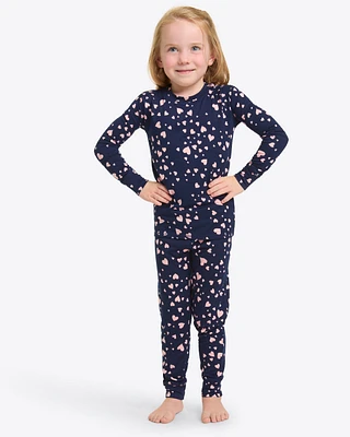 Kids Crewneck Pajama Set Navy Hearts