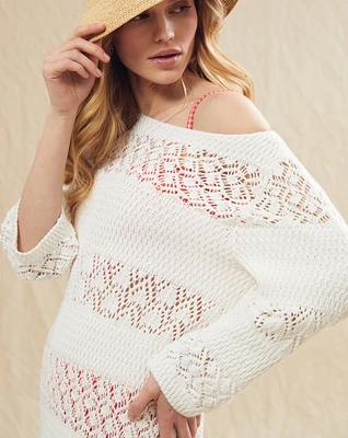 Crochet Long Sleeve Dress White